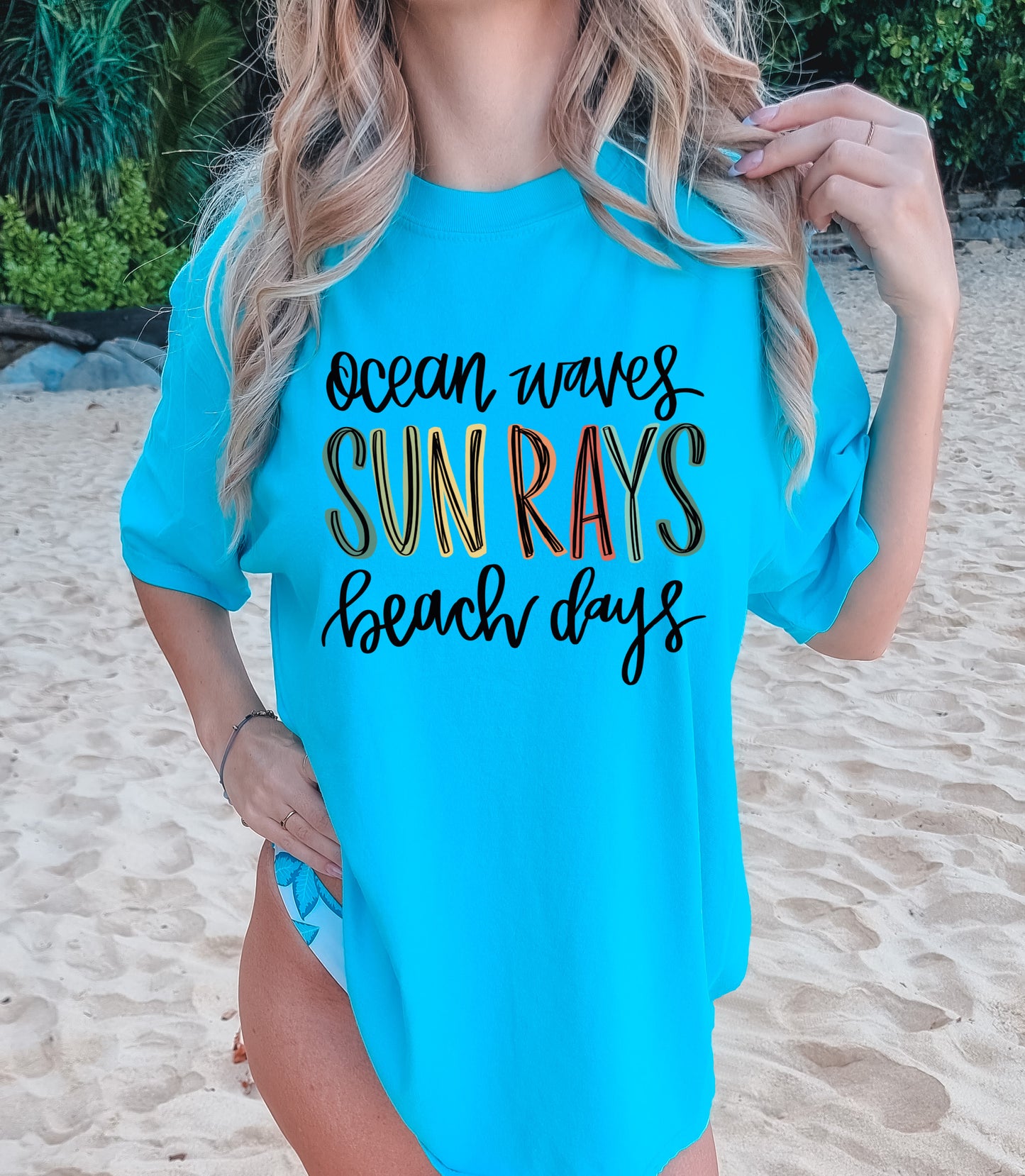 Bella Canvas or Comfort Colors Ocean Waves Sun Rays Beach Days Tee/ Summer Cover Ups