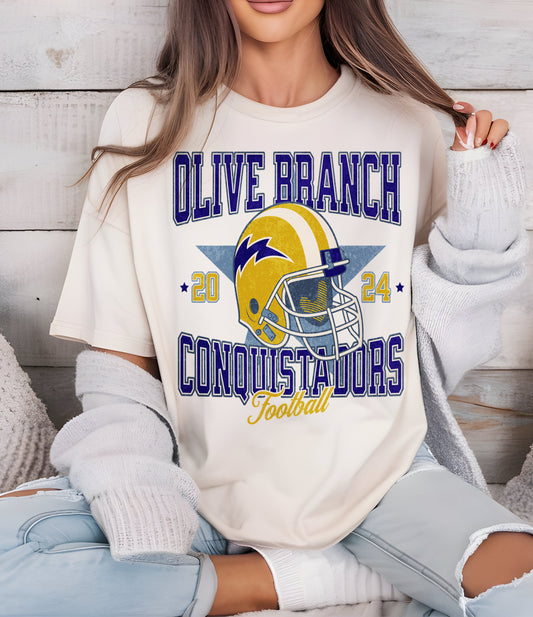 Comfort Colors Olive Branch Conquistadors Football Tee / Desoto County Schools / Mississippi School Shirt