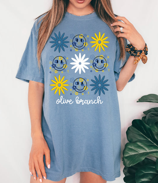 Comfort Colors Olive Branch Daisy Smiley Tee / Desoto County Schools / Mississippi School Shirt