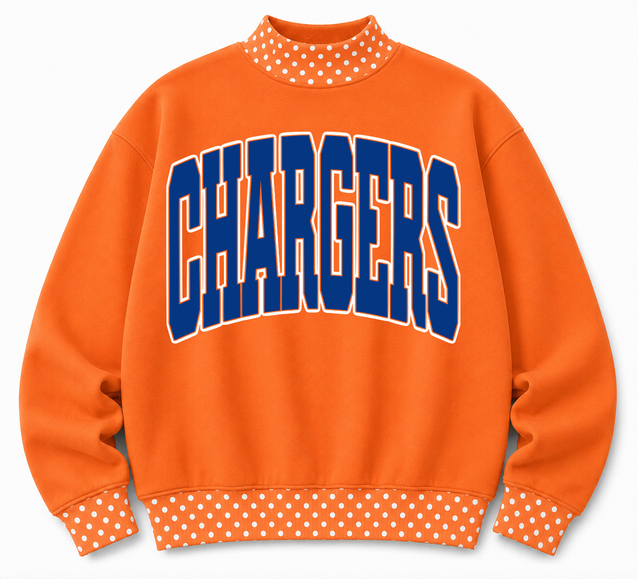Polkadot  School Spirit Southaven Chargers or Any Other  Mascot/Team Mock Neck Sweatshirt - Completely Customizable/ Game Day Sweatshirts
