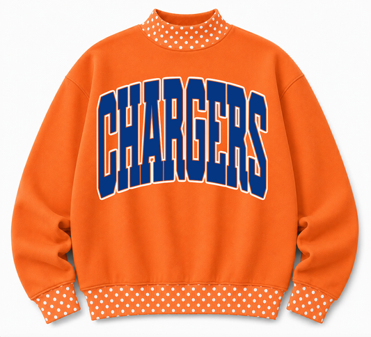 Polkadot  School Spirit Southaven Chargers or Any Other  Mascot/Team Mock Neck Sweatshirt - Completely Customizable/ Game Day Sweatshirts
