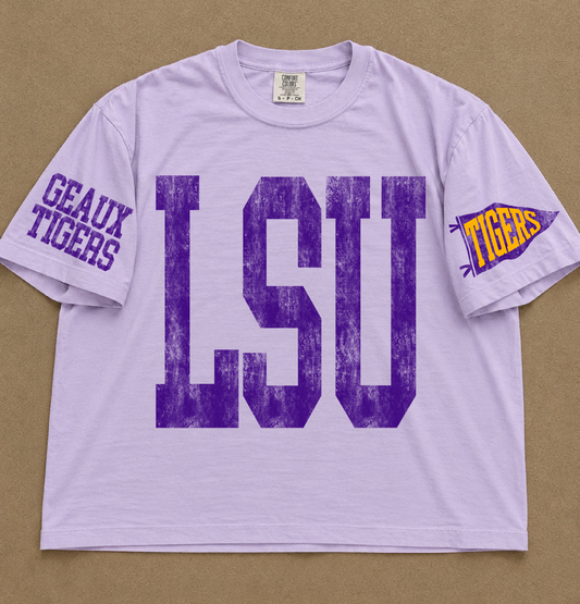Custom Comfort Colors LSU Spirit Wear Shirts/ Custom Boxy Crops