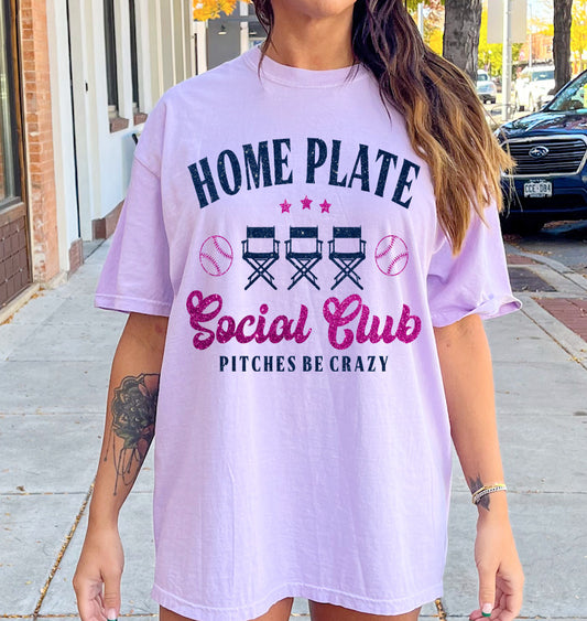 Comfort Colors Home Plate Social Club Baseball Shirt/ Baseball Mom Shirt