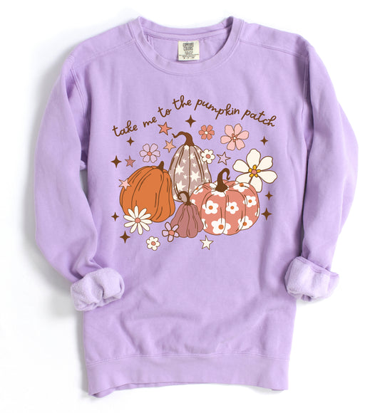 Comfort Colors Take Me To The Pumpkin Patch Fall Sweatshirt/ Unisex sized Sweatshirts/ DTG printed Quality Sweatshirts