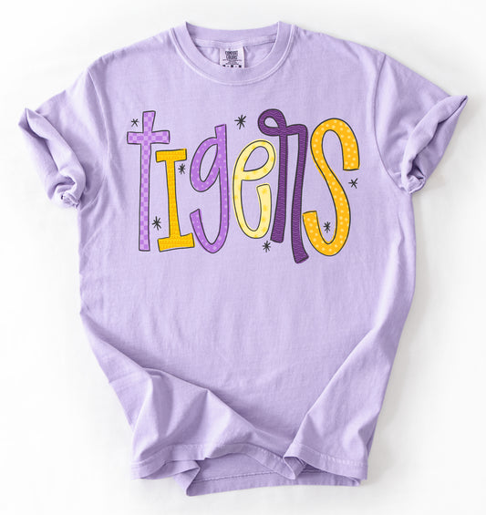 Comfort Colors or Gildan Softstyle Purple Gold Tigers Shirt/ LSU / Youth and Adult Sizes