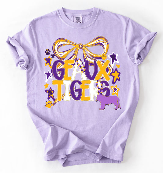 Comfort Colors or Gildan Softstyle Purple Gold Geaux Tigers Shirt/ LSU / Youth and Adult Sizes