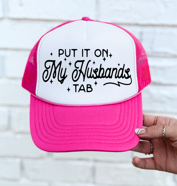 Pink and White Put It On My Husbands Tab Trucker Hat/ Funny Trucker Ha ...