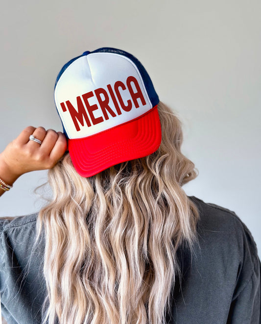 'Merica USA Trucker Hat/ Mens Trucker Hats/ Funny Fathers Day Gift/ July 4th Hat