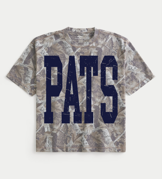 Custom Camo Boxy Crop -Any Team  (PATS) Oversized Print- Type In Boxes with Color Preferences - VERY LIMITED TIME