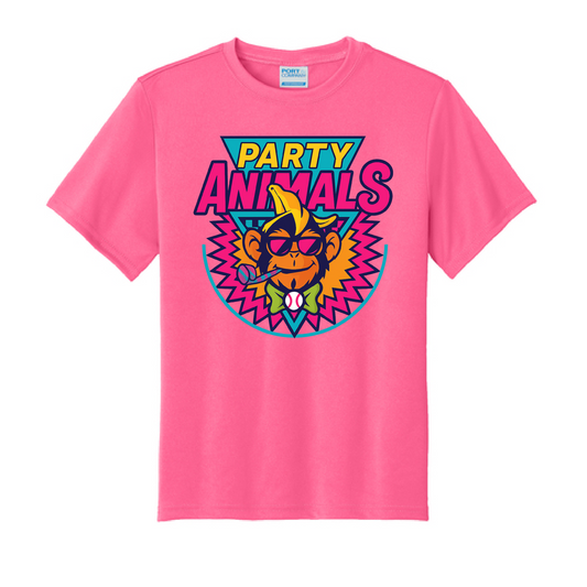 Pink Drifit Bright Party Animals Baseball Shirt/  Youth and Adult Sizes