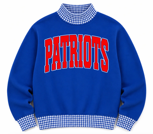 Gingham School Spirit Marshall Patriots or Any Mascot/Team  Mock Neck Sweatshirt - Completely Customizable/ Game Day Sweatshirts