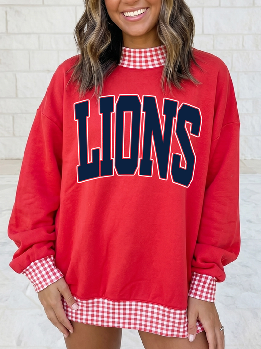 Gingham School Spirit Lions or Any Other  Mascot/Team Mock Neck Sweatshirt - Completely Customizable/ Game Day Sweatshirts