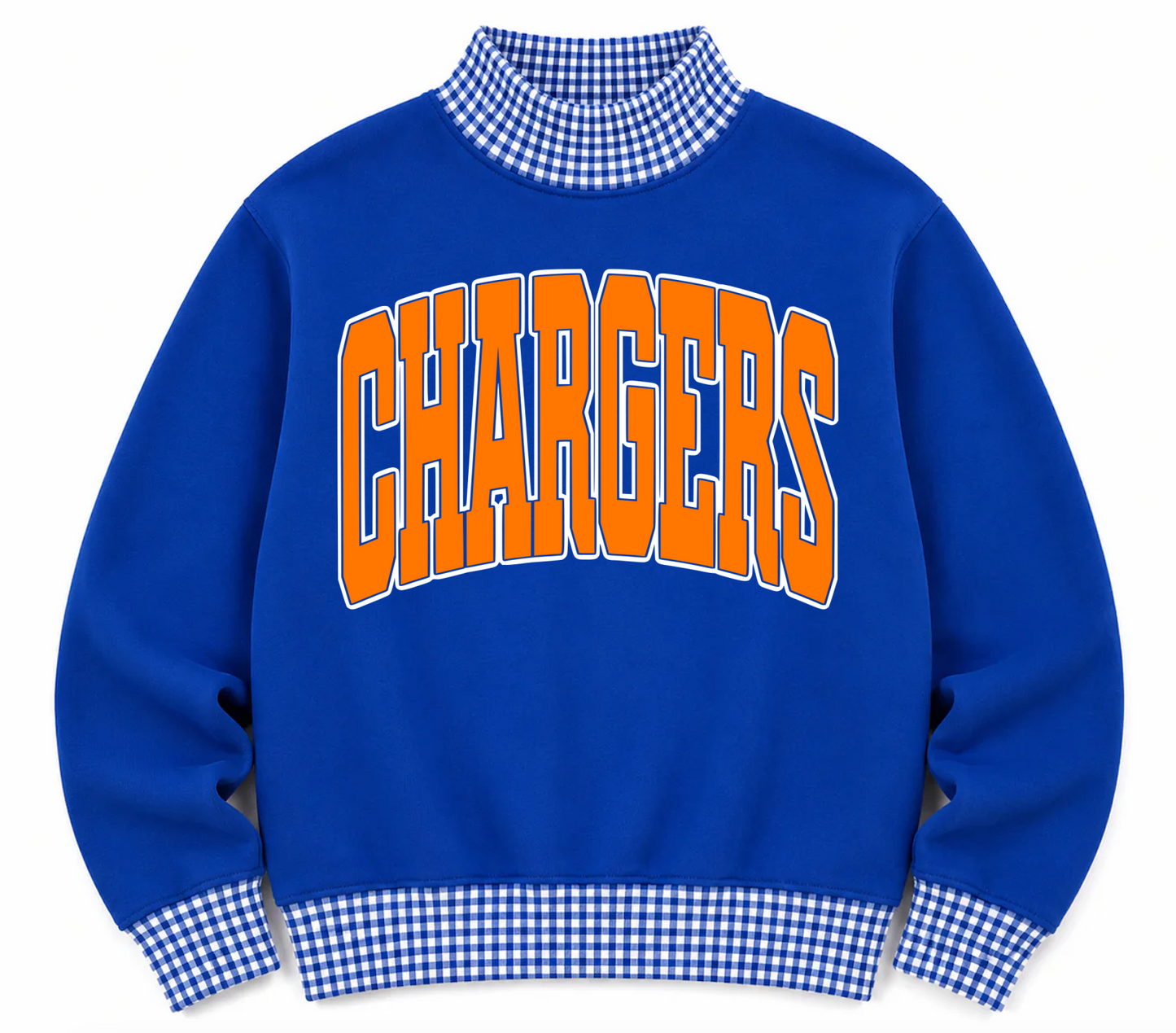 Gingham School Spirit Southaven Chargers or Any Other  Mascot/Team Mock Neck Sweatshirt - Completely Customizable/ Game Day Sweatshirts