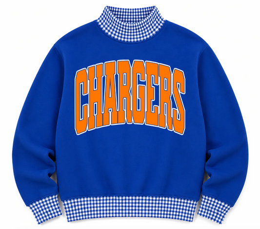 Gingham School Spirit Southaven Chargers or Any Other  Mascot/Team Mock Neck Sweatshirt - Completely Customizable/ Game Day Sweatshirts