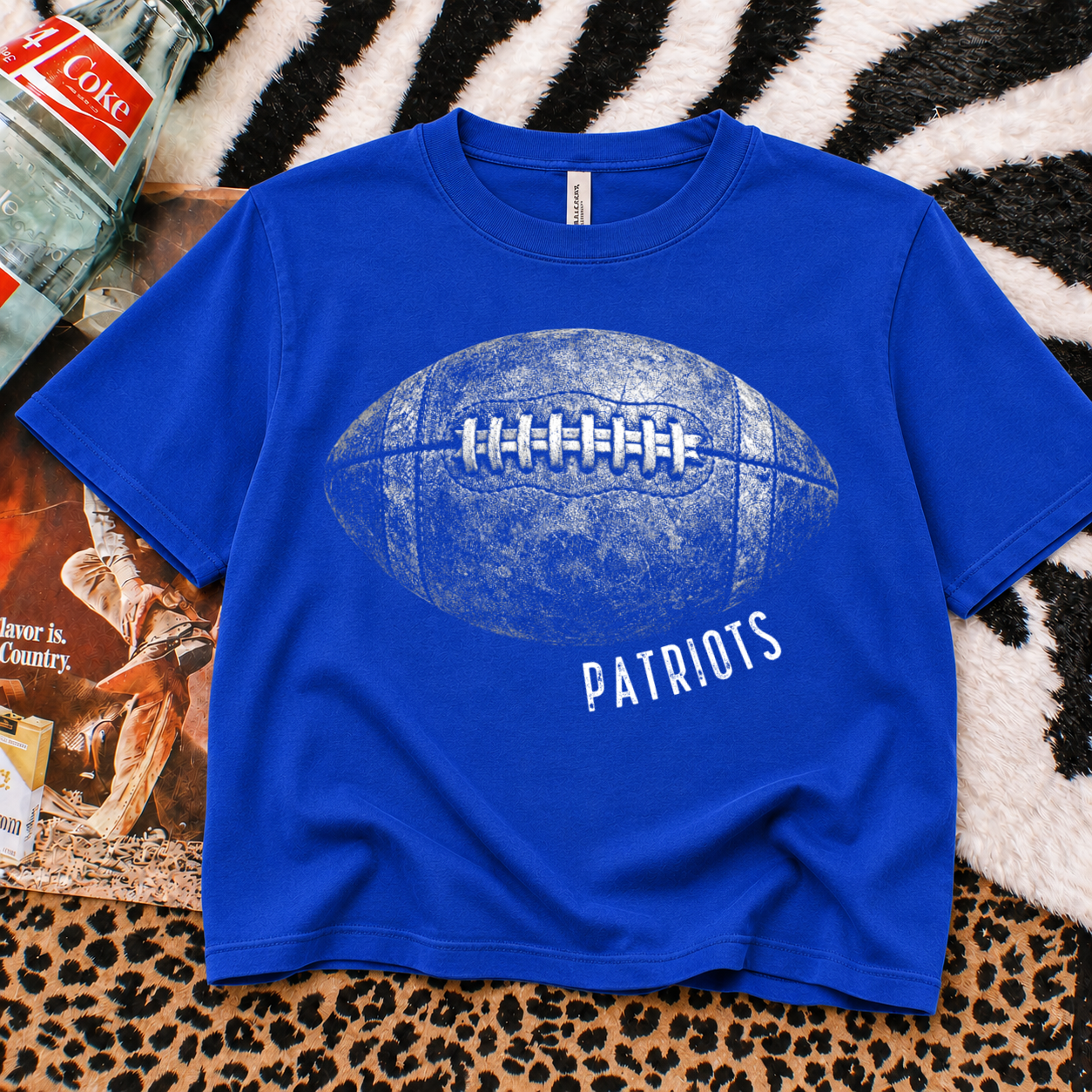 Blue Boxy Crop Patriots Halftone Football Tee/  Marshall Patriots Shirt/ Youth and Adult Sizes