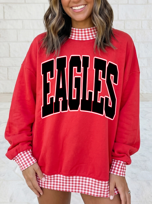 Gingham School Spirit Eagles or Any Other  Mascot/Team Mock Neck Sweatshirt - Completely Customizable/ Game Day Sweatshirts