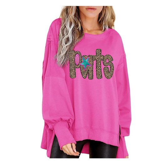 Boutique Balloon Sleeve Pink Out Pats Sweater - Direct To Film Printed