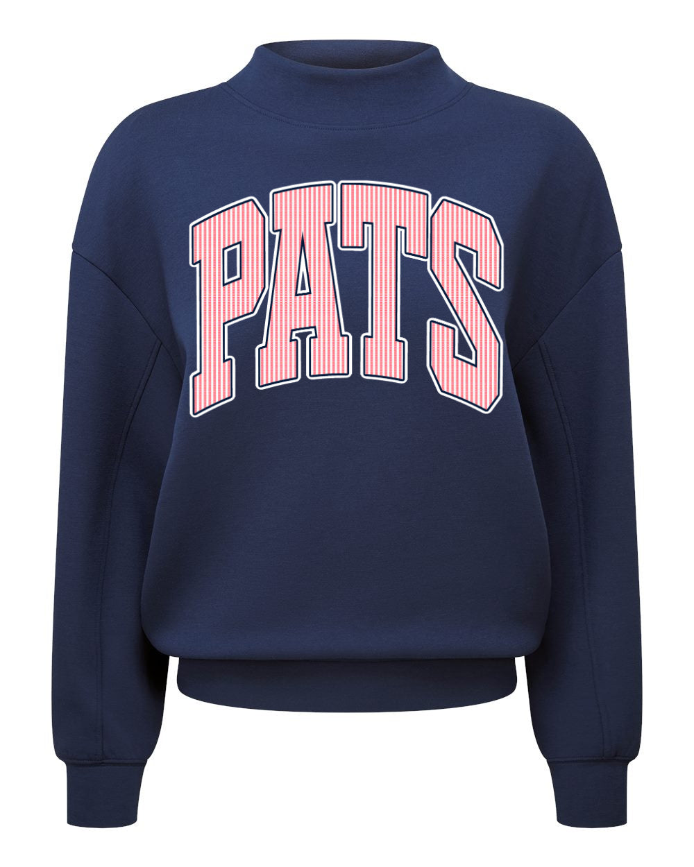 Navy Pats Mockneck with Faux Seersucker Print/ Adult Sizes S-2XL