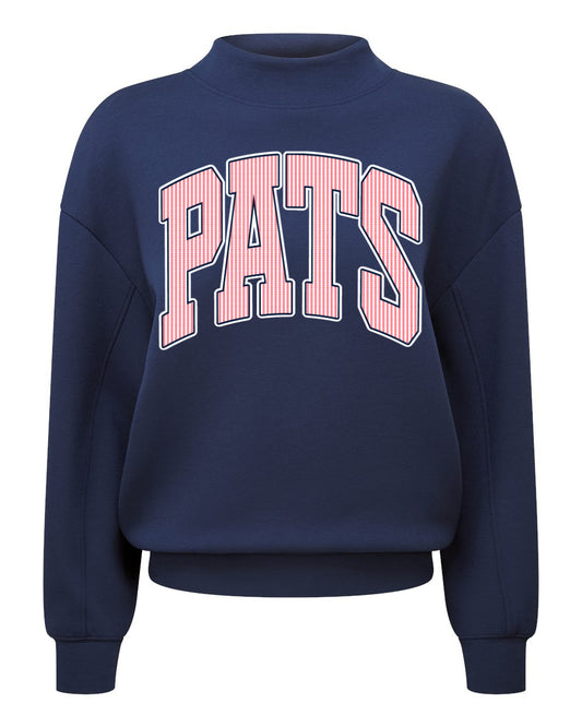 Navy Pats Mockneck with Faux Seersucker Print/ Adult Sizes S-2XL