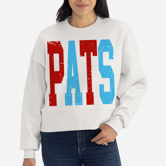 PATS Cropped Sweatshirt - Oversized Print - Classy Longer Crop/ Completely Customizable/ Patriots