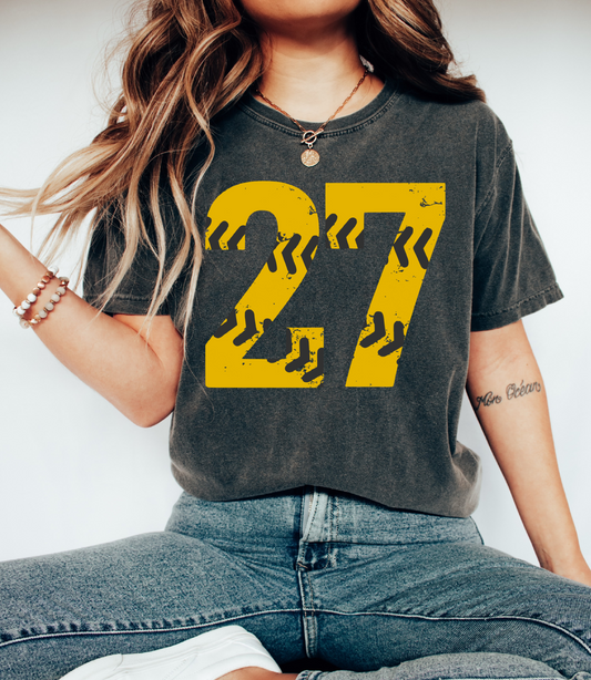 Custom Comfort Colors Number Shirts/ Canes Colors/Baseball or Softball/Hernando Colors/ Black and Gold Spirit Wear