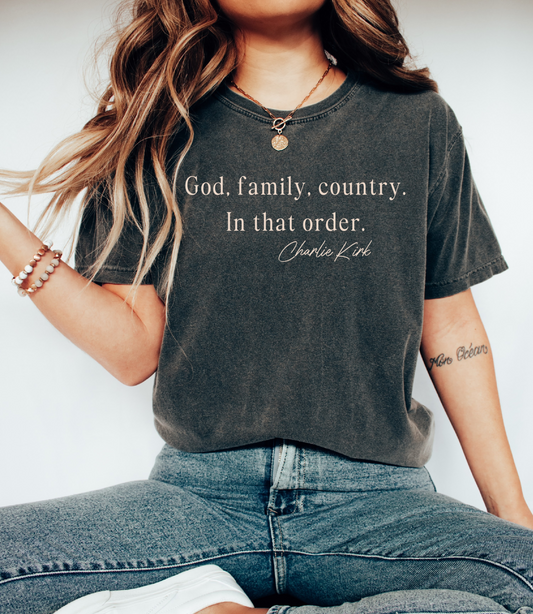 Comfort Colors God, Family, Country Shirt/ Religious Tees