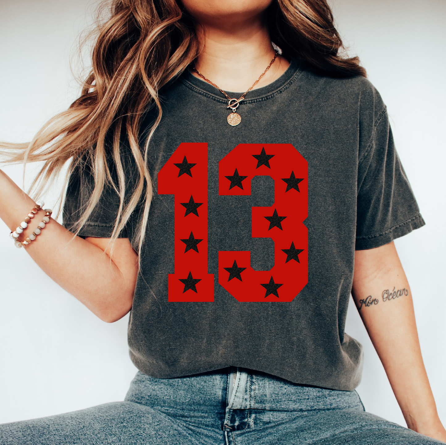 Custom Spirit Shirts - All Sports - Numbers with Faux Glitter Stars/ Comfort Colors or Bella Canvas Options