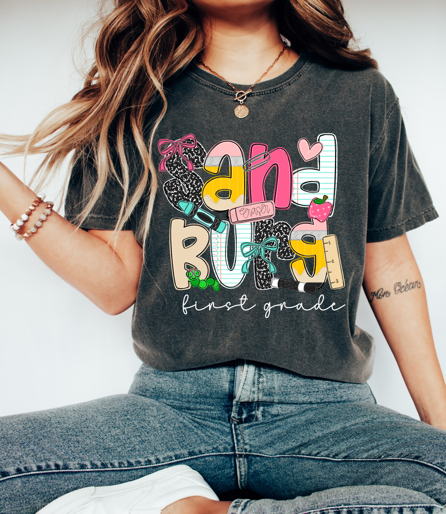 Comfort Colors Sandburg First Grade (OR ANY OTHER SCHOOL or GRADE) Specific School Tee  - YOUTH and ADULT SIZING