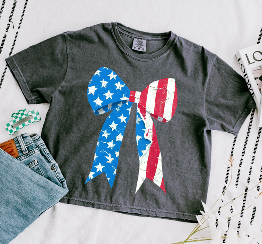CROPPED Comfort Colors USA America Bow Crop Tee -July 4th Shirt/ Memorial Day Shirt