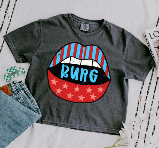 Comfort Colors Boxy Crop - LMS Cheer Fundraiser - Burg Lips Tee