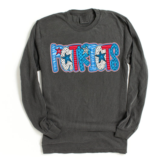 Long Sleeve Patriots Tee- Youth and Adult Sizes/ Comfort Colors Adult and LAT Brand Youth