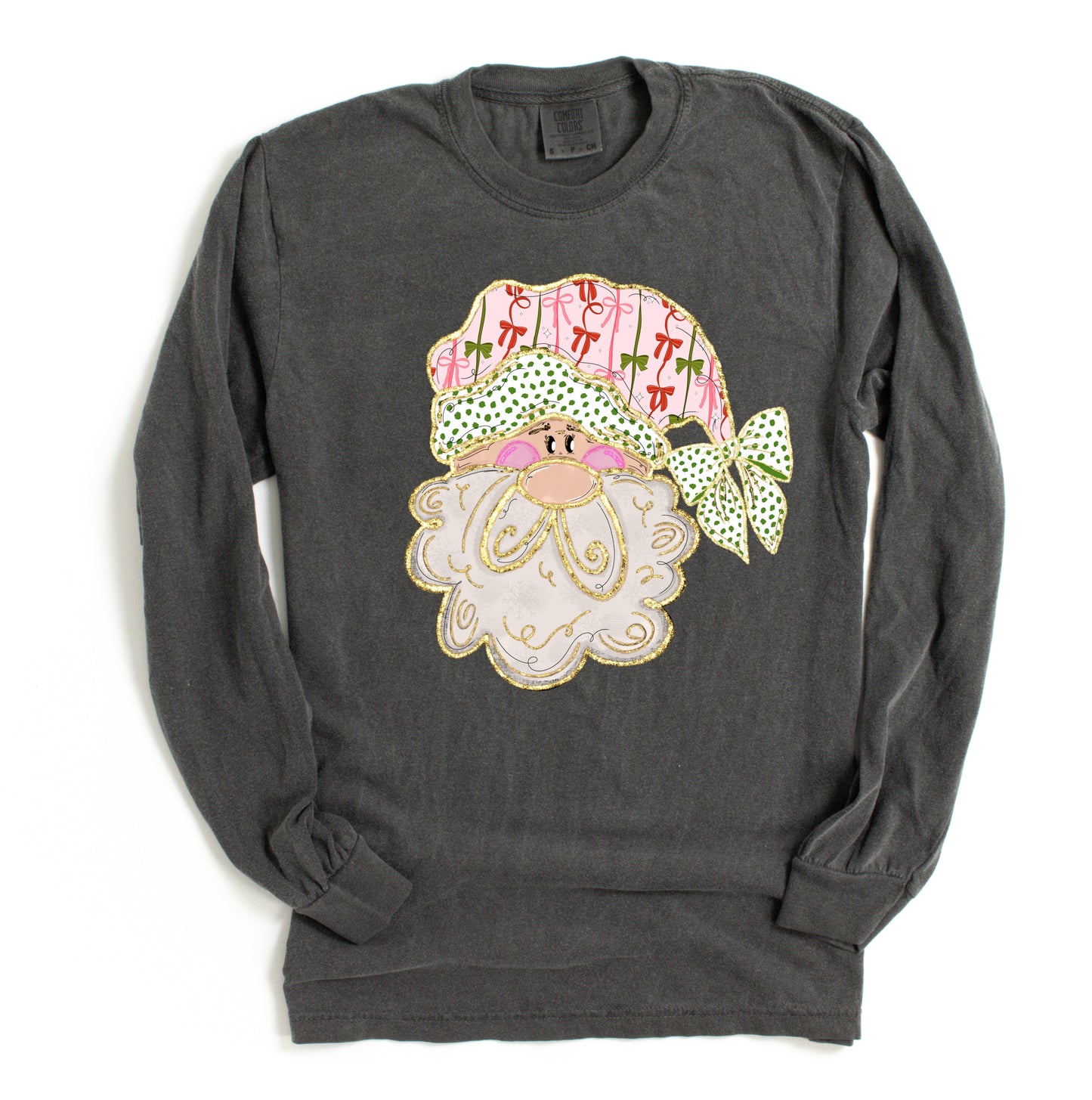 Long Sleeve Santa Bows Tee/ Adult Sizes in Pepper