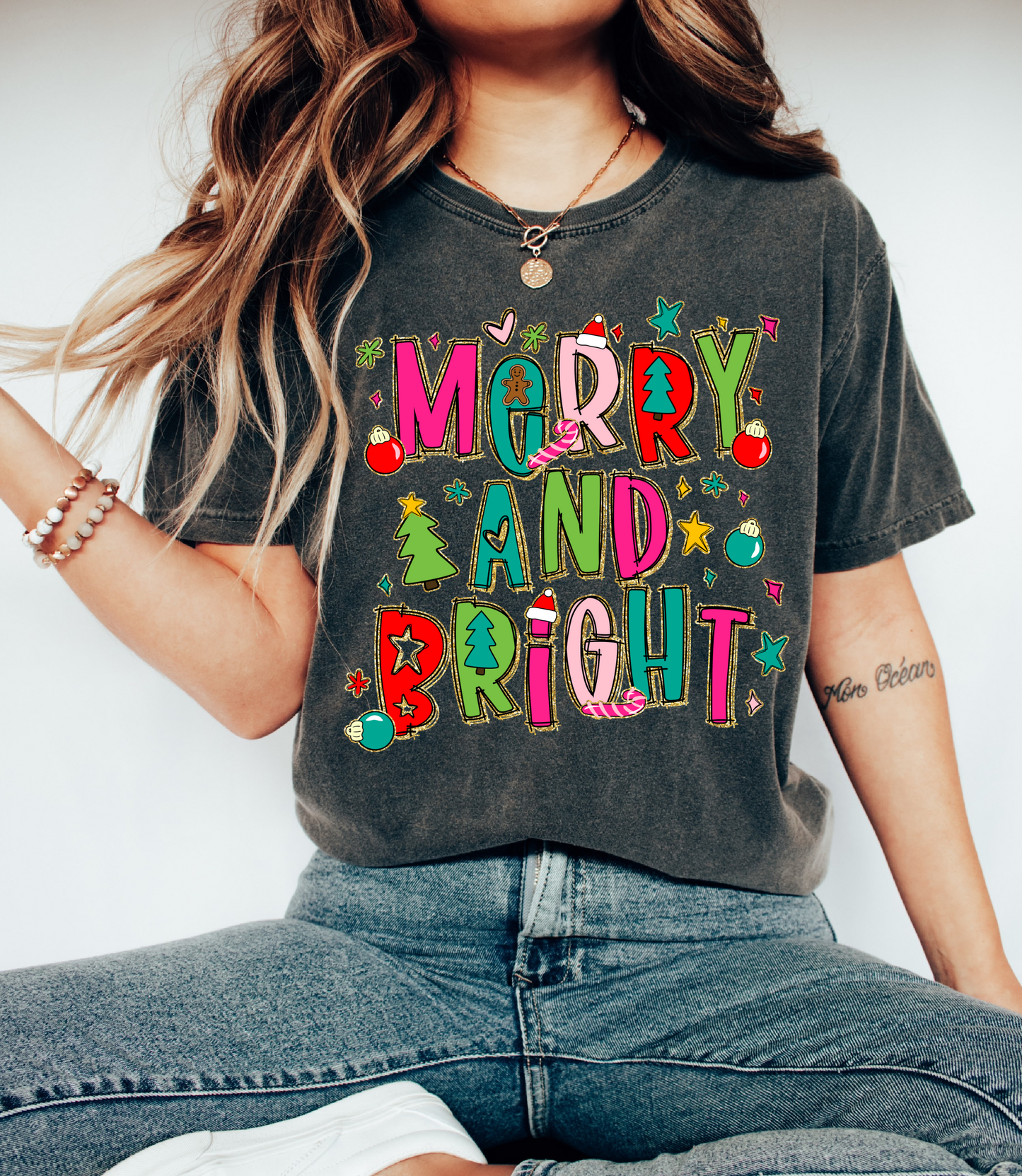 Comfort Colors Merry and Bright Christmas Tee - Adult and Youth Sizes