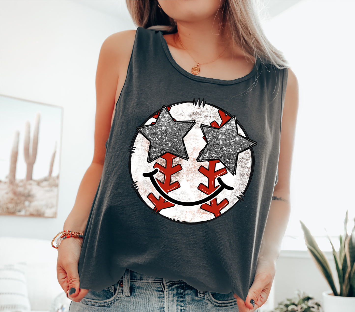 Baseball Smiley Stars Tank/ Baseball Mom Tank Top / Comfort Colors Tank/ Summer Tank Top
