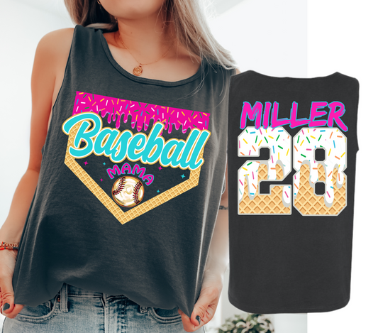 Pepper Custom Baseball Mama Ice Cream Drip Number Baseball Tank / Personalized Baseball Drip Tank