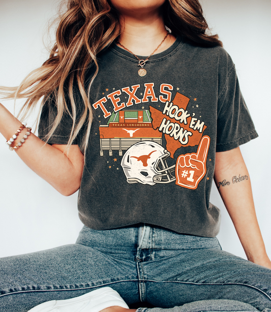 Comfort Colors Hook Em Horns Shirt/ Youth and Adult Sizes