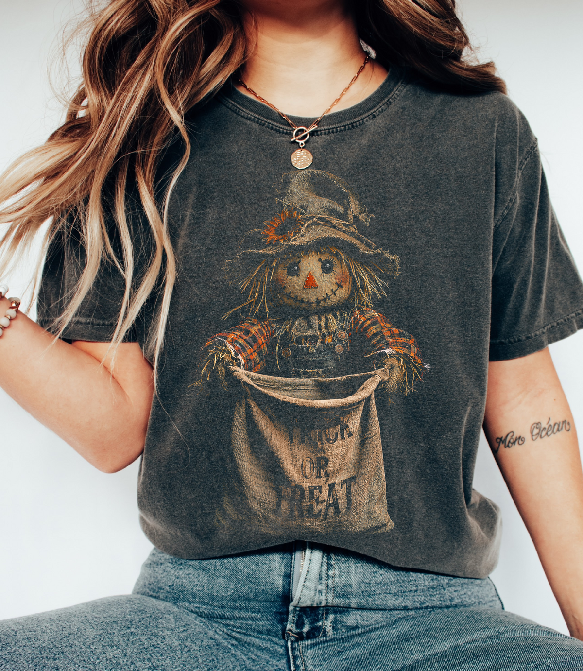 Comfort Colors  Halloween Scarecrow Trick Or Treat Halftone Tee/Halloween Fall Shirt/ Youth and Adult Shirts