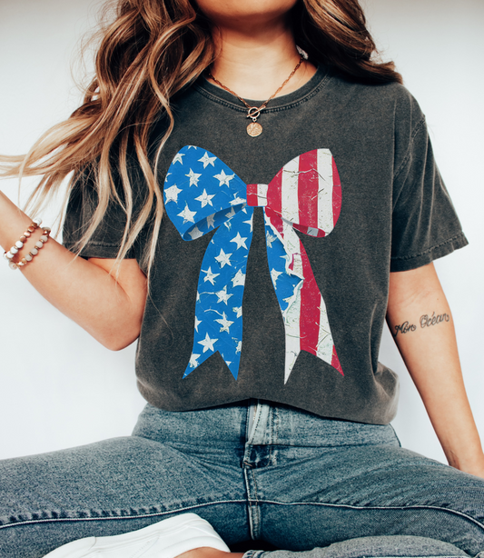 Bella or Comfort Colors USA America Bow Crop Tee -July 4th Shirt/ Memorial Day Shirt