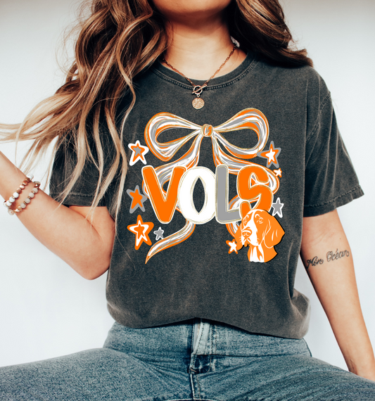 Vols Bow Shirt- Bella or Comfort Colors Tennessee Tee/ Youth and Adult Sizes