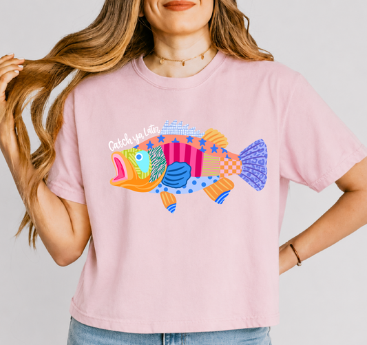 Comfort Colors Boxy Crop Fish Catch Ya Later Shirt/ Summer Beach Cover Up Vacation Summer Tee/Adult Sizes
