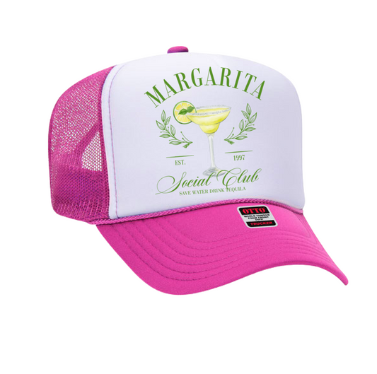 Pink Margarita Social Club Trucker Cap/ Cinco De Mayo Hat/ Vacation Hat