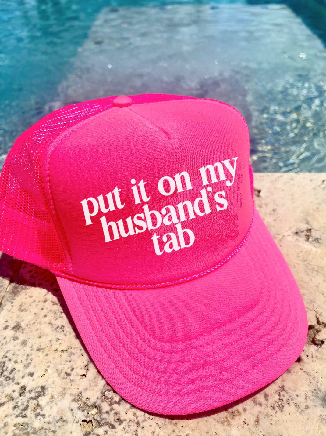 Pink Put It On My Husbands Tab Trucker Hat/ Funny Trucker Hat