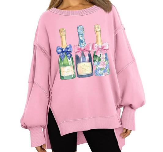 Boutique Balloon Sleeve Champagne Trio Sweater - Direct To Film Printed / Quality Champs Sweater