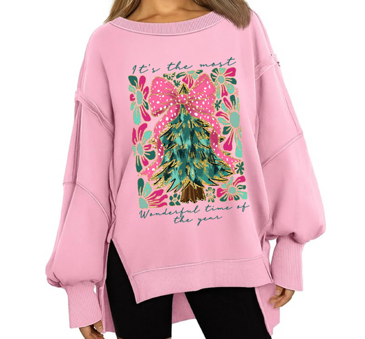 Boutique Balloon Sleeve Most Wonderful Time of The Year Christmas Sweater - Direct To Film Printed