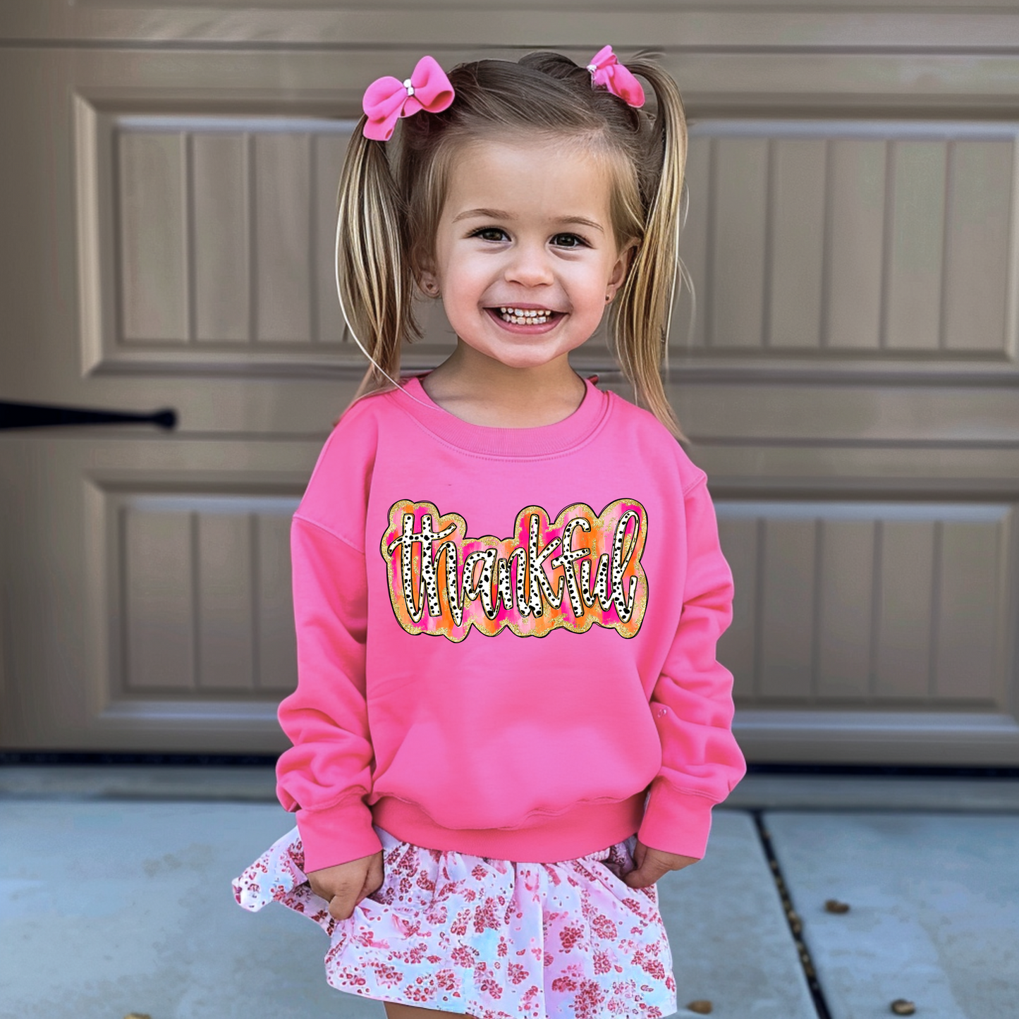 Pink Halloween Thankful Faux Glitter Sweatshirt/ Halloween Sweatshirt/ Youth and Adult Sizes
