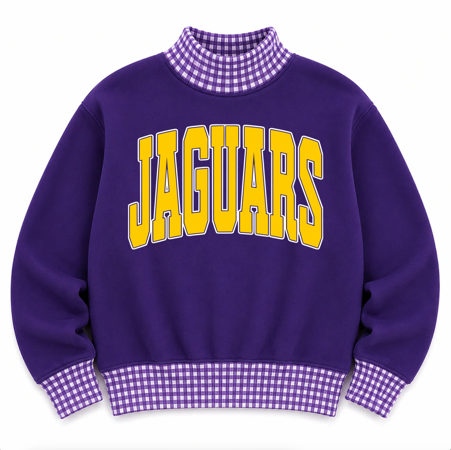 Gingham School Spirit Jaguars or Any Other Mascot/Team Mock Neck Sweatshirt - Completely Customizable/ Game Day Sweatshirts