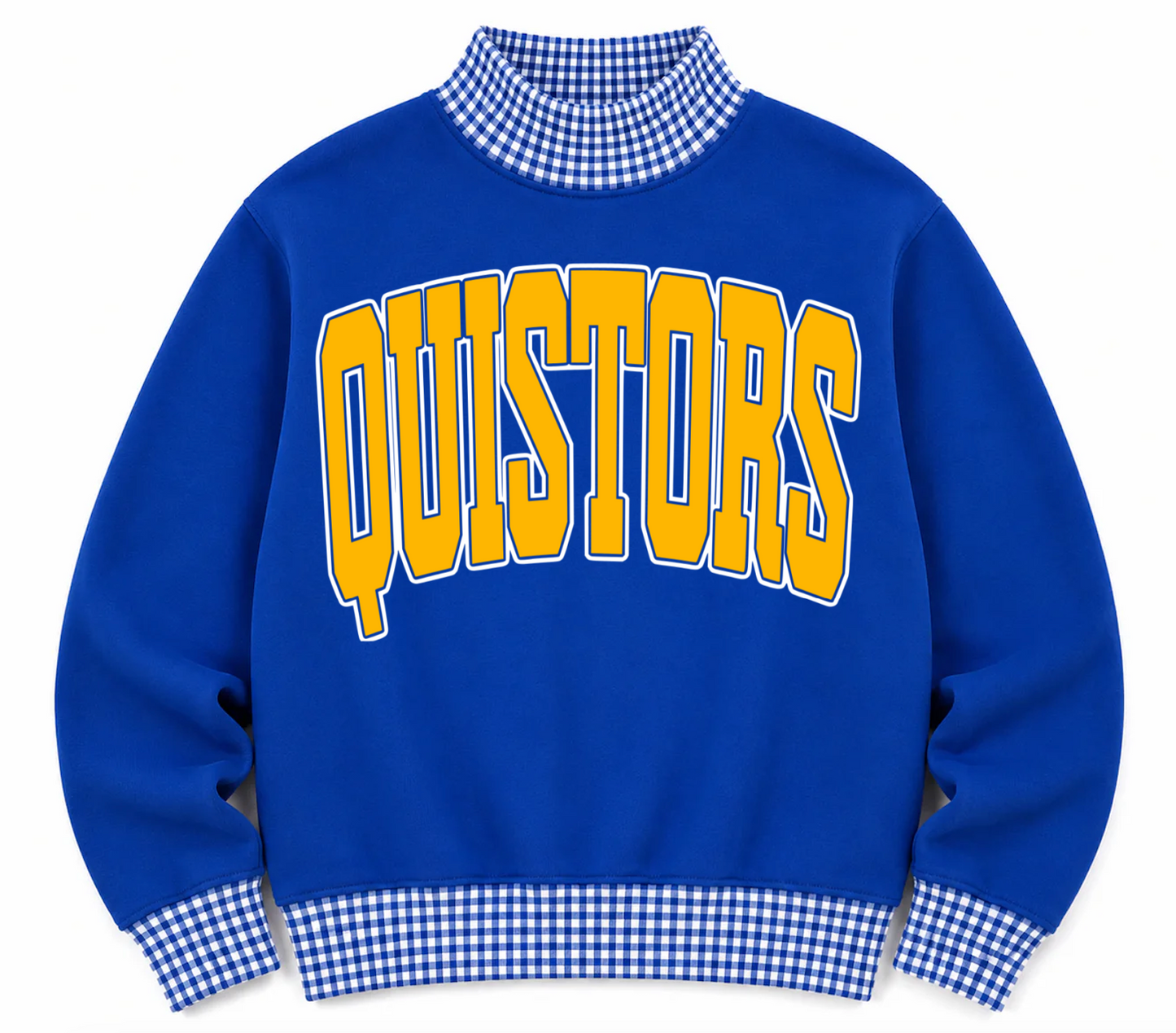 Gingham School Spirit Quistors or Any Other  Mascot/Team Mock Neck Sweatshirt - Completely Customizable/ Game Day Sweatshirts