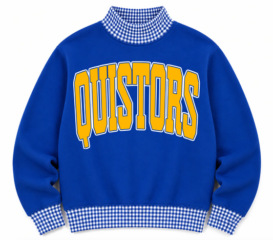 Gingham School Spirit Quistors or Any Other  Mascot/Team Mock Neck Sweatshirt - Completely Customizable/ Game Day Sweatshirts
