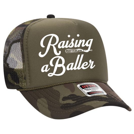 Camo Raising A Baller Trucker Hat/ Sports Mom Hat