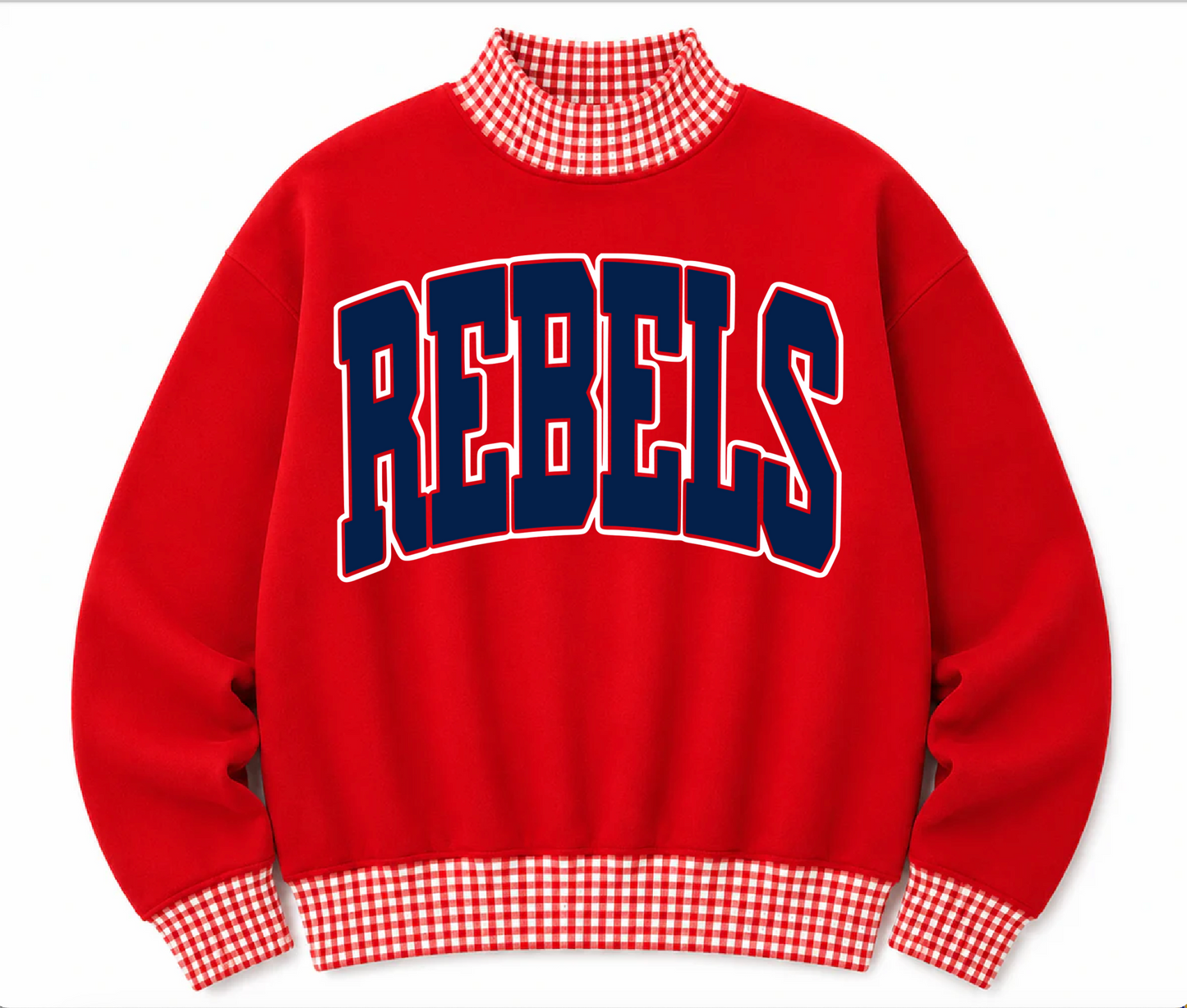 Gingham School Spirit Ole Miss Rebels or Any Other  Mascot/Team Mock Neck Sweatshirt - Completely Customizable/ Game Day Sweatshirts